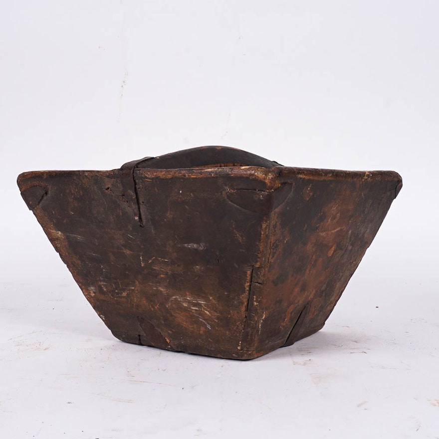 Antique Chinese Hand Crafted Wooden Rice Bucket