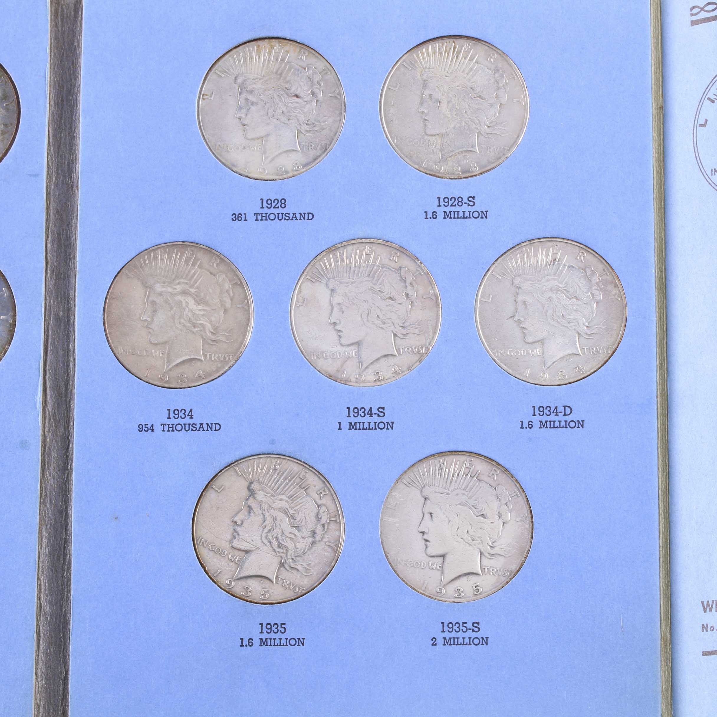 Complete Collection of Twenty-four Silver Peace Dollars in a Whitman Coin Folder