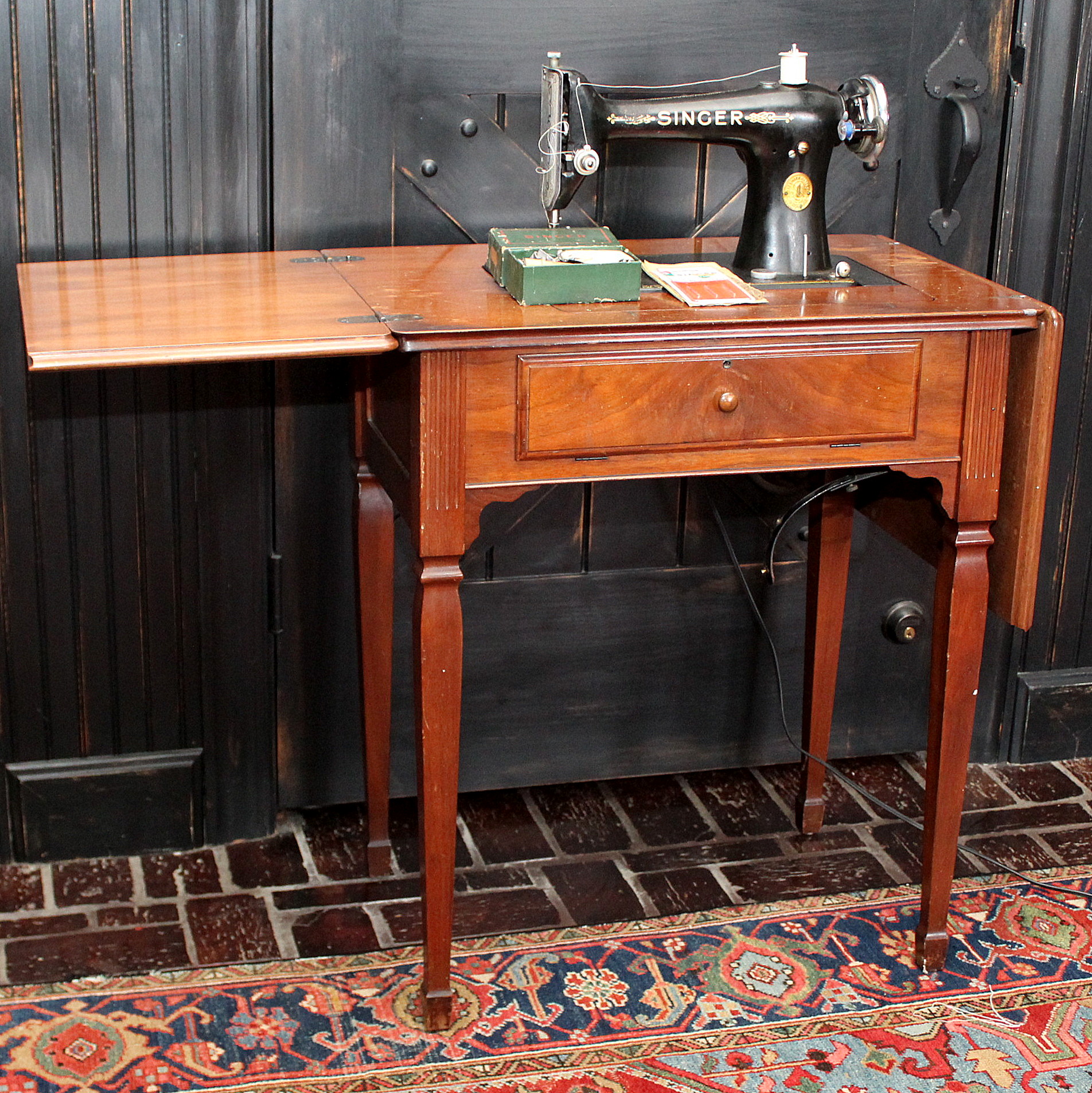 Vintage Electric Singer Sewing Machine and Cabinet