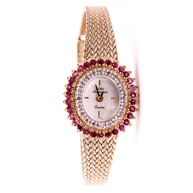Vintage Jules Jurgenson Women's Ruby and Diamond Watch