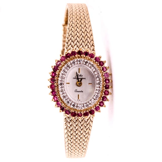 Vintage Jules Jurgenson Women's Ruby and Diamond Watch