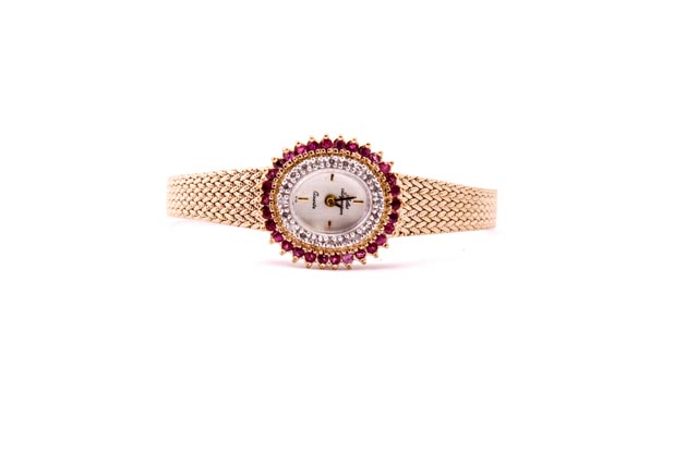 Vintage Jules Jurgenson Women's Ruby and Diamond Watch