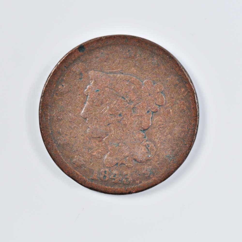 Pair of Braided Hair Liberty Large Cent Coins from 1843 and 1845