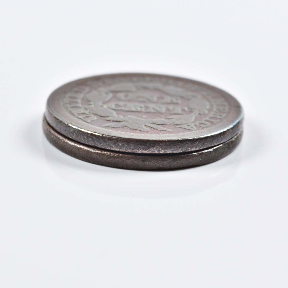 Pair of Braided Hair Liberty Large Cent Coins from 1843 and 1845