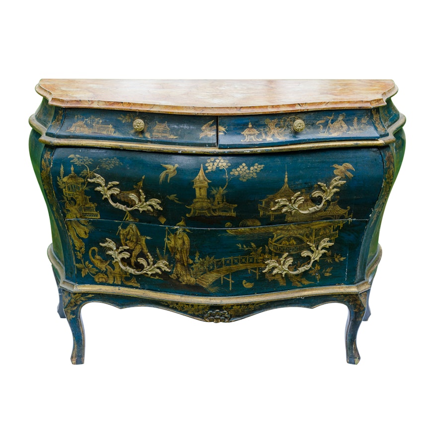 Chinoiserie Bombe Style Chest of Drawers