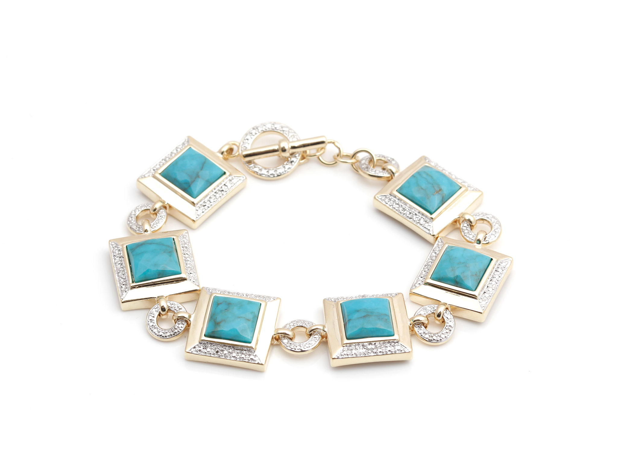 Vermeil Sterling Silver Turquoise and Diamond Bracelet