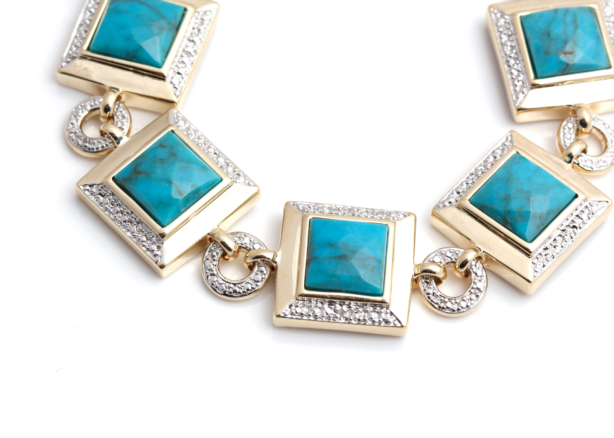 Vermeil Sterling Silver Turquoise and Diamond Bracelet
