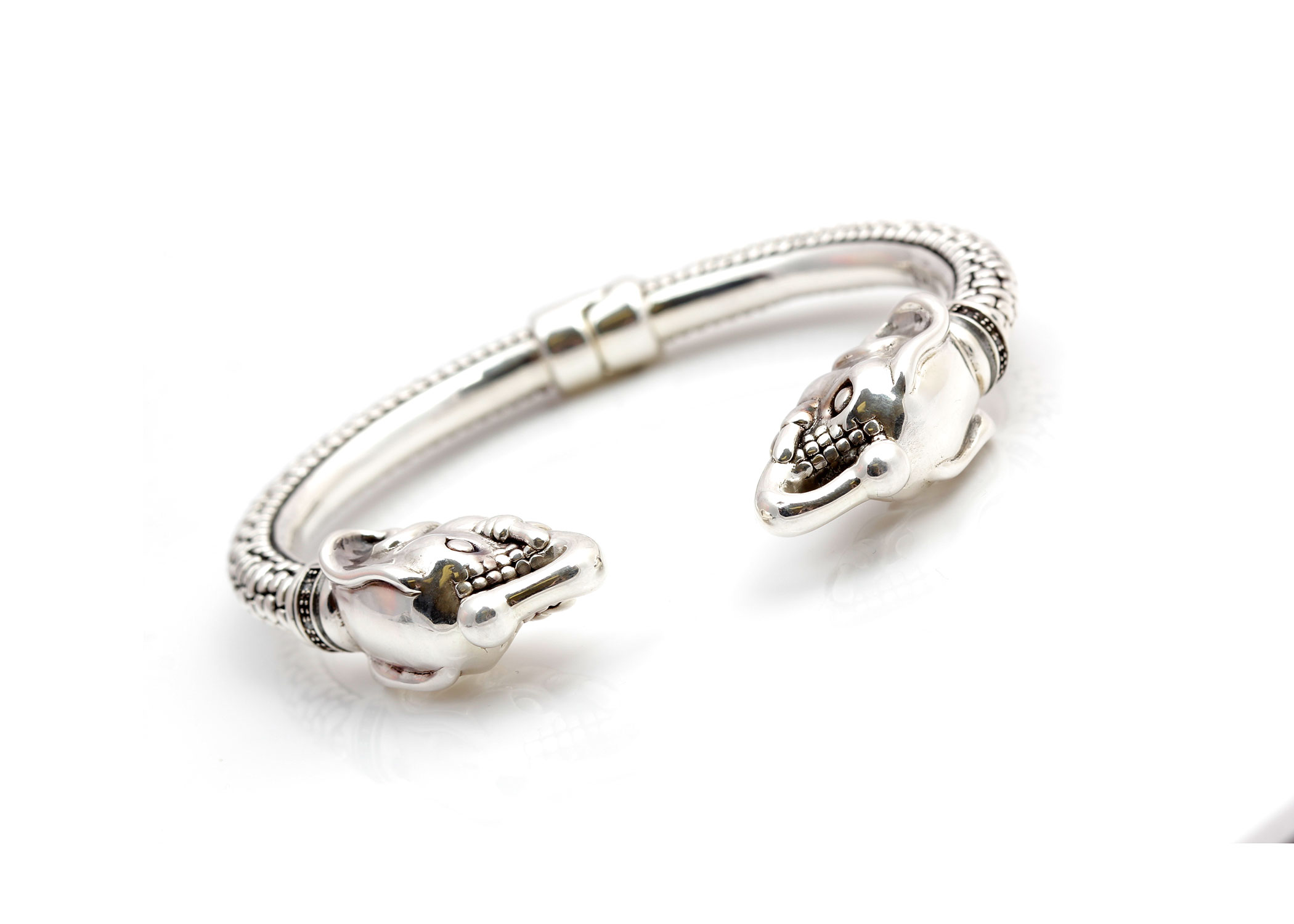 Sterling Silver Diamond Hinged Elephant Bracelet