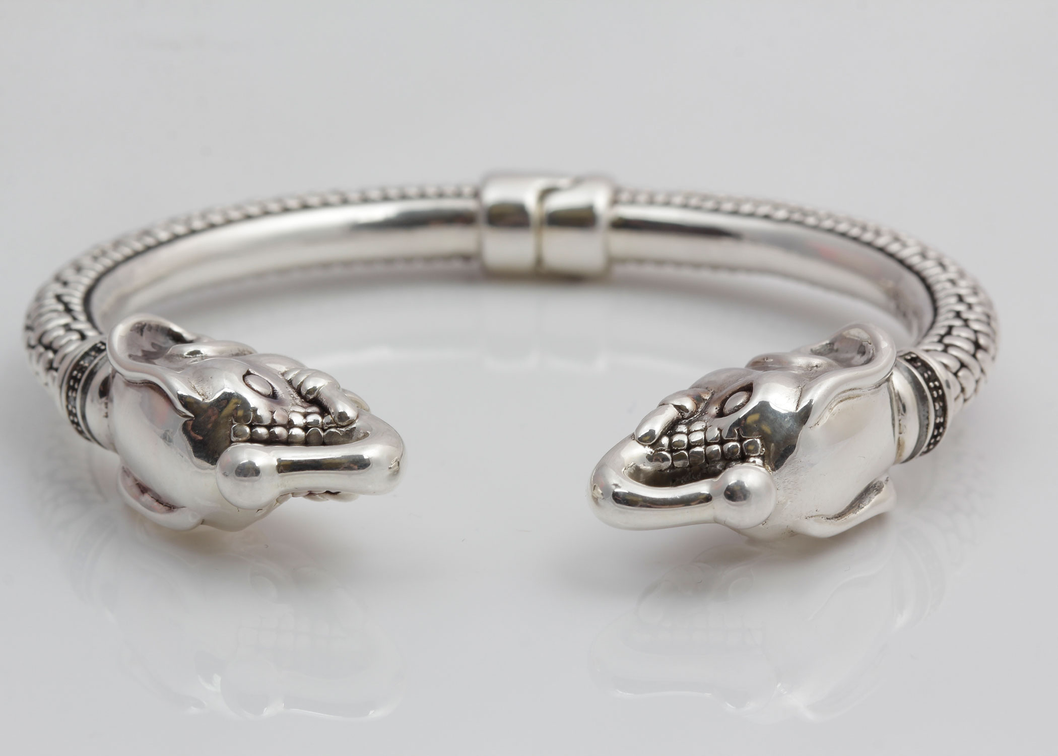Sterling Silver Diamond Hinged Elephant Bracelet