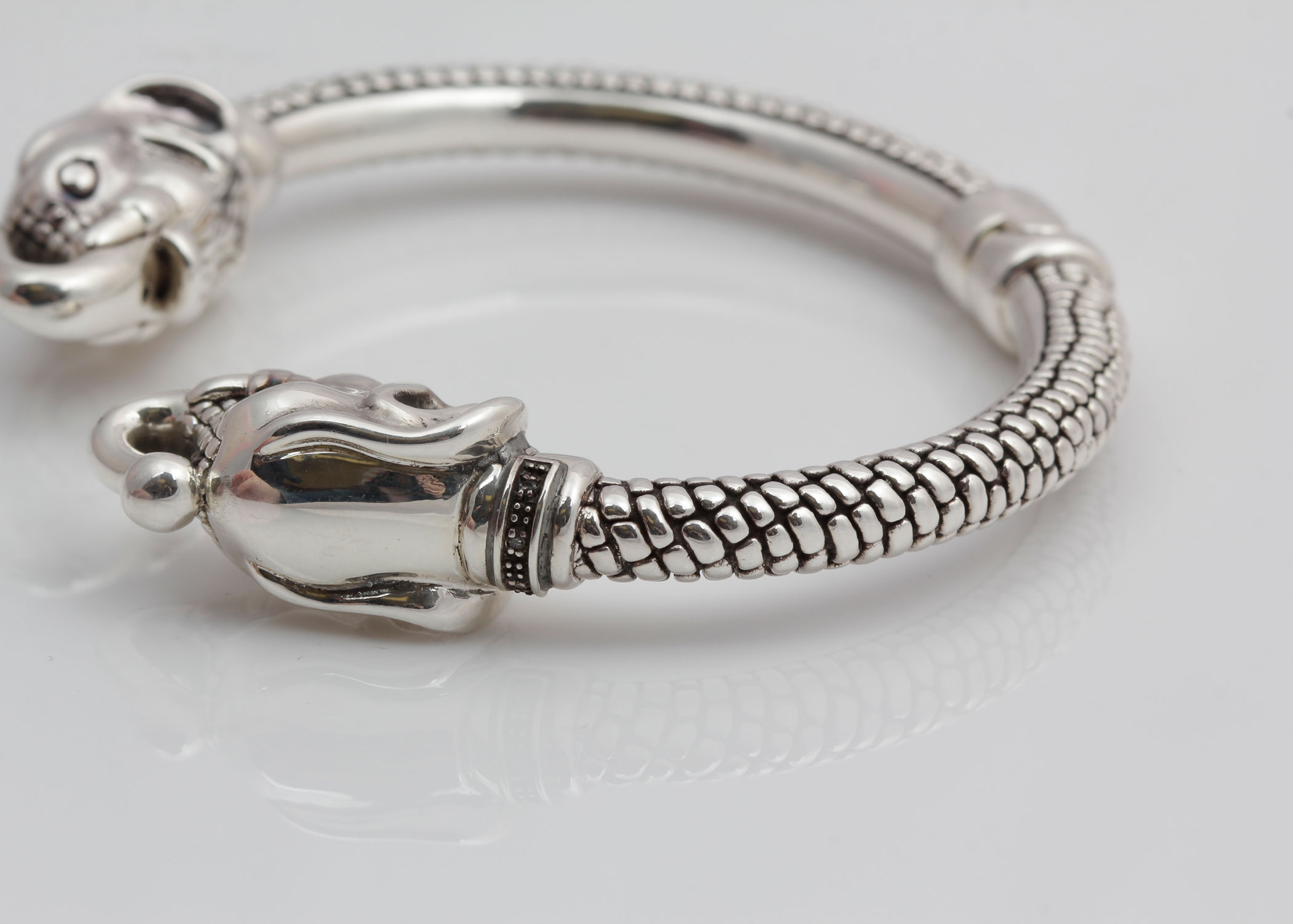 Sterling Silver Diamond Hinged Elephant Bracelet