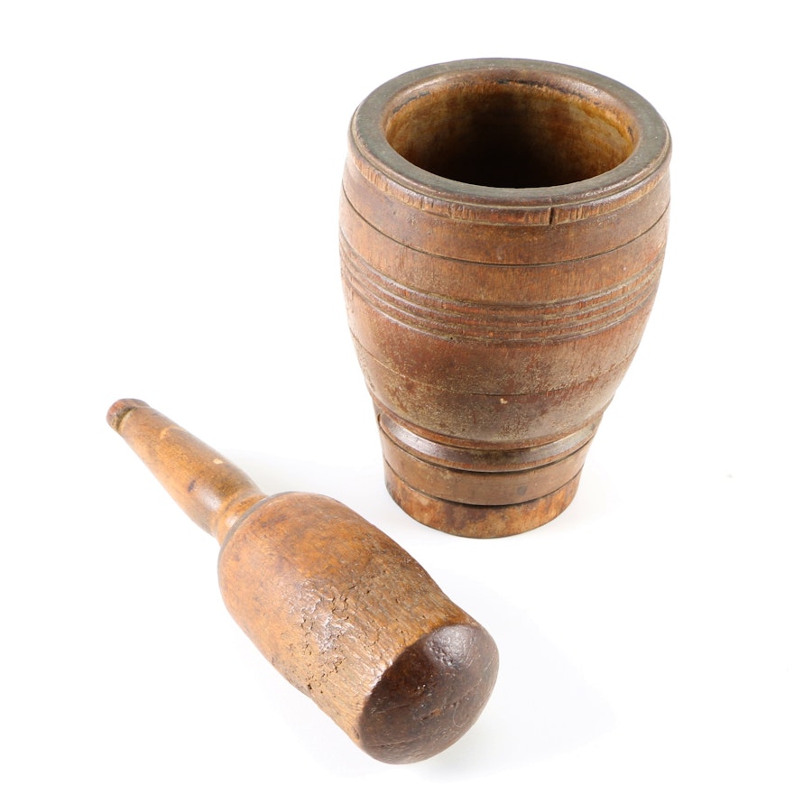 Late 19th Century Wooden Mortar and Pestle