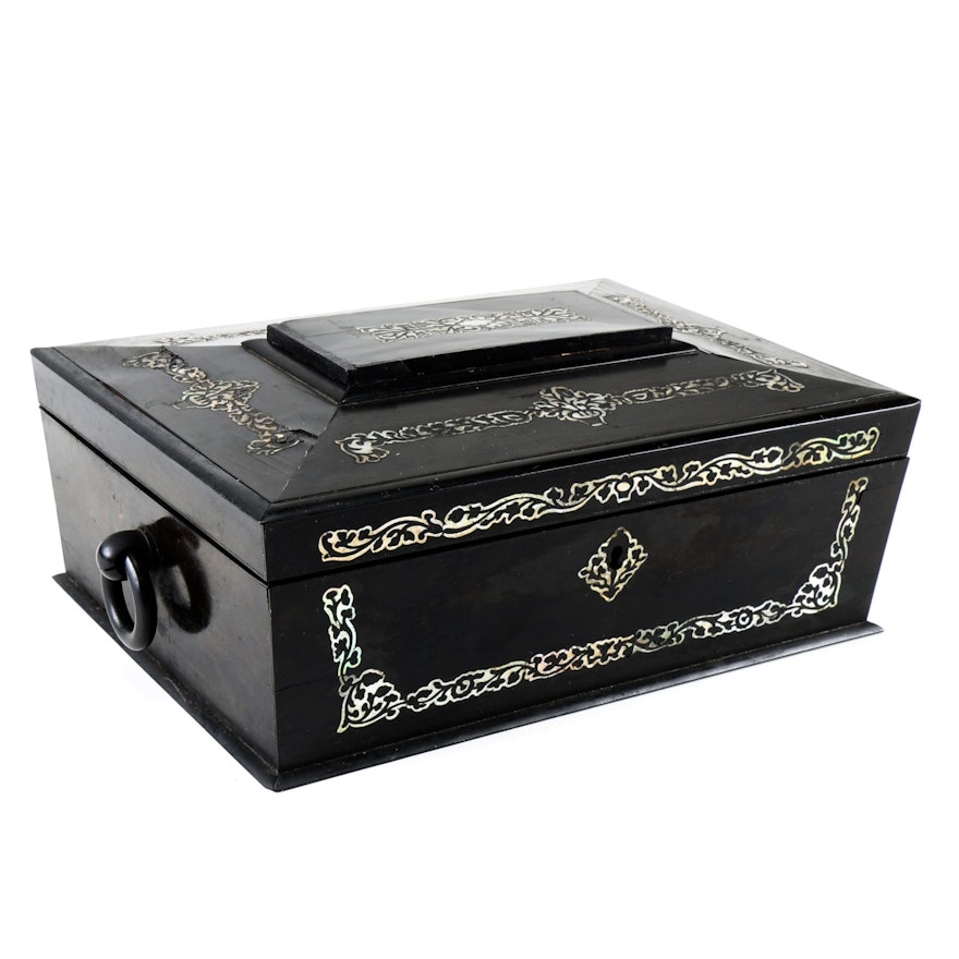 19th Century Rosewood Sewing Box with Mother of Pearl Inlay