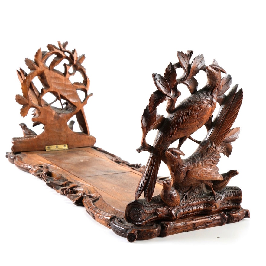 Well Carved Black Forrest Adjustable Book Keep with Pheasant