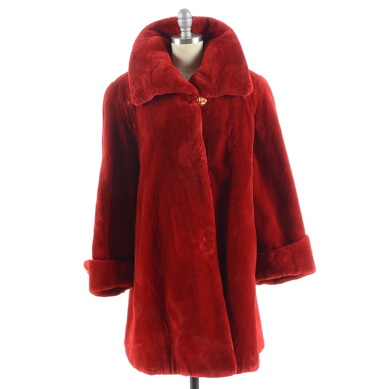 Susan's Red Sheared Beaver Fur Coat Embroidered "Susan" on Lining