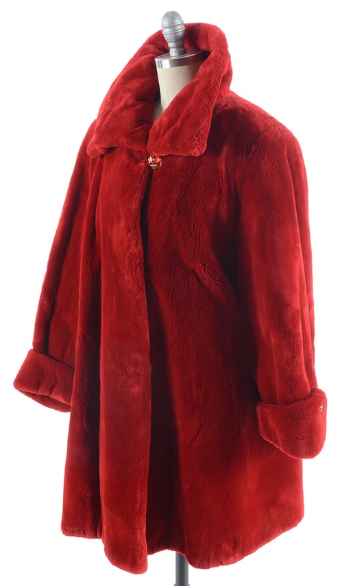 Susan's Red Sheared Beaver Fur Coat Embroidered "Susan" on Lining