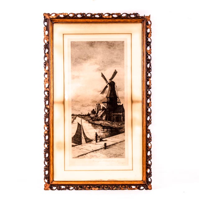 1888 Original Otto Dinger Etching "Morning in Holland"