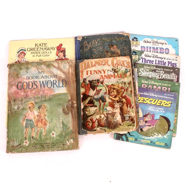 Collection of Childrens Antique and Vintage Books and Records