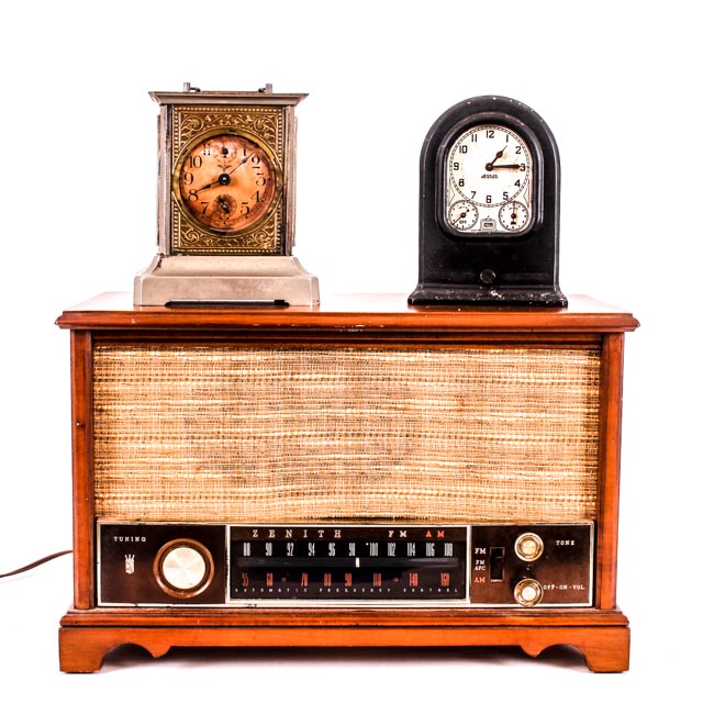 Pair of Vintage Clocks and Vintage Zenith Radio