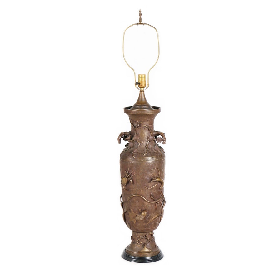 Fabulous Antique Japanese Lamp in a Bronze Finish