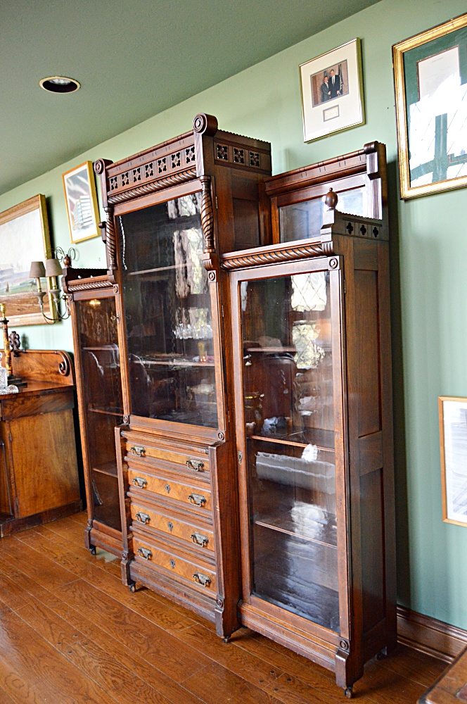 Victorian Eastlake Walnut Triple Bookcase Cabinet