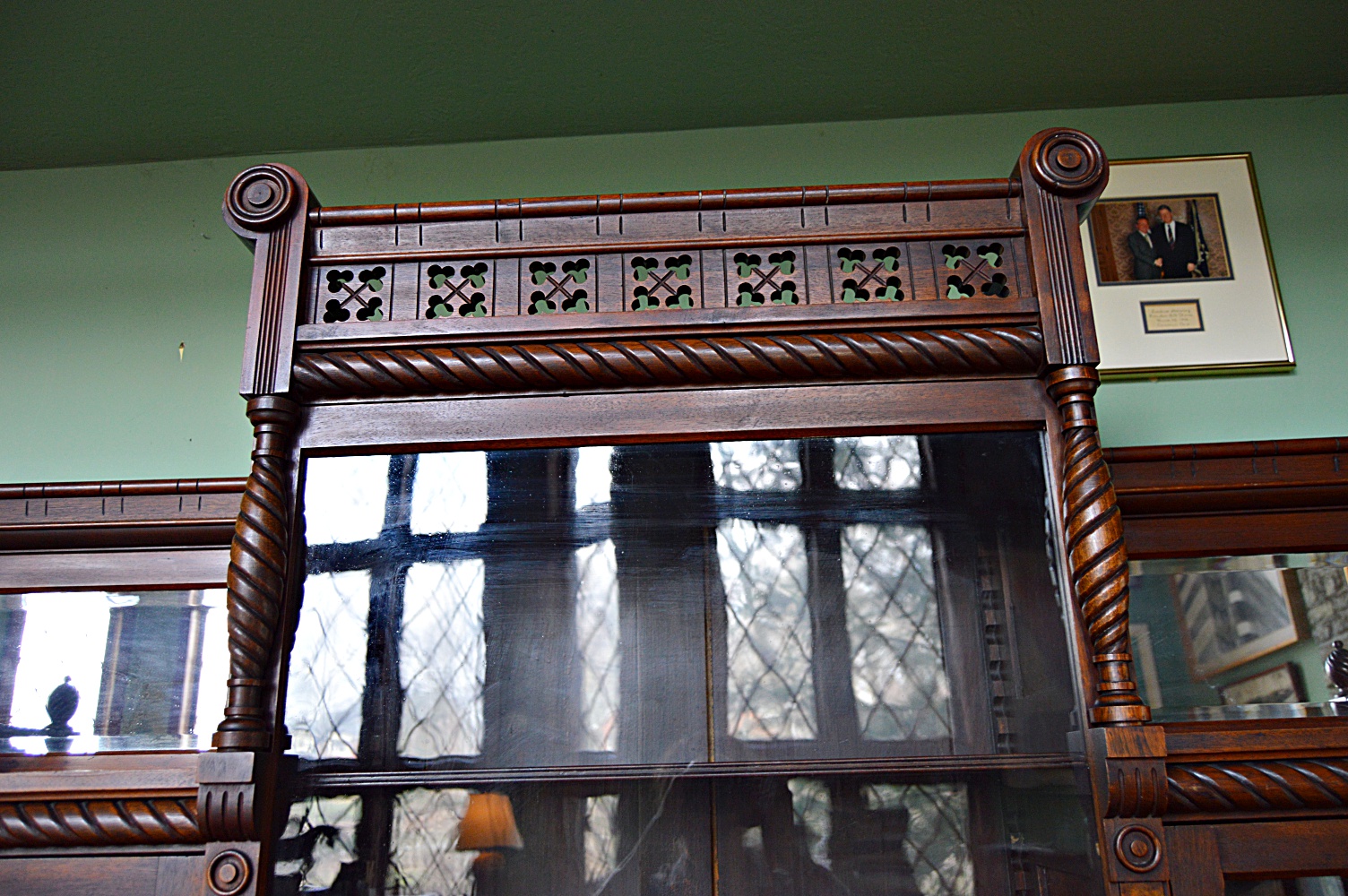 Victorian Eastlake Walnut Triple Bookcase Cabinet
