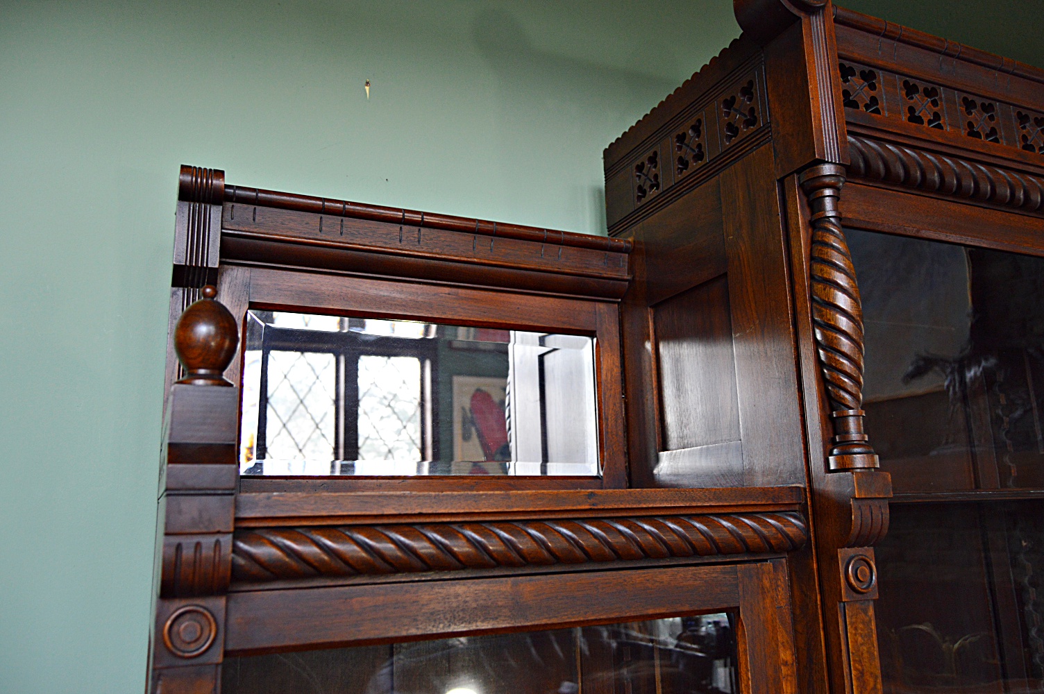Victorian Eastlake Walnut Triple Bookcase Cabinet