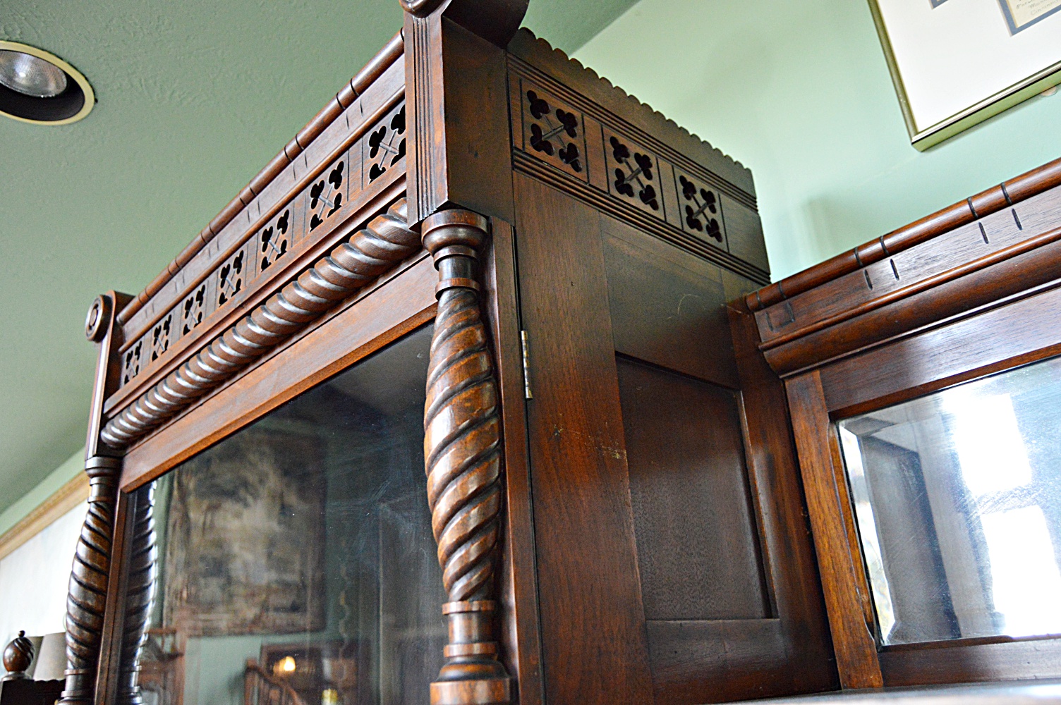 Victorian Eastlake Walnut Triple Bookcase Cabinet