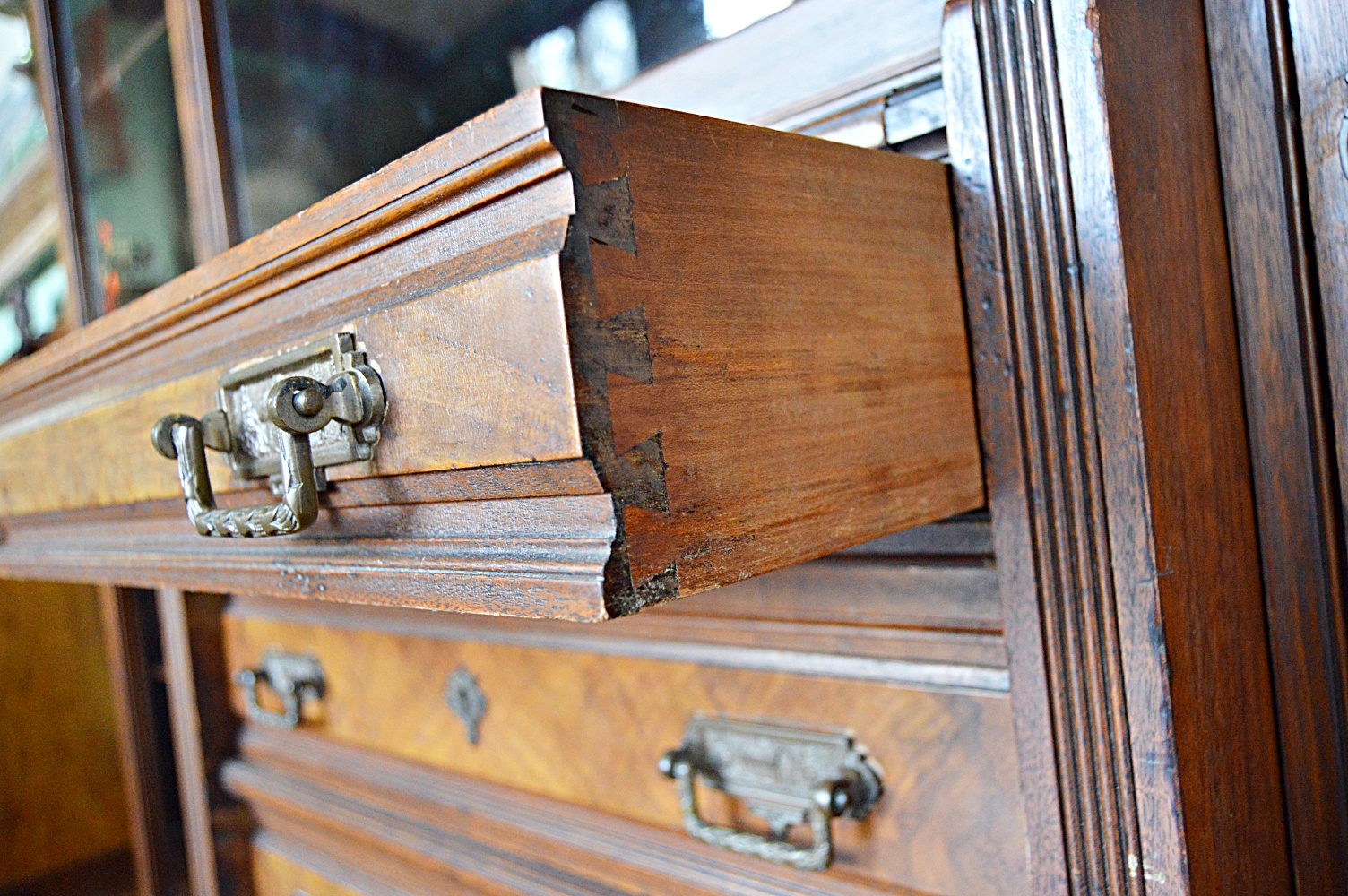 Victorian Eastlake Walnut Triple Bookcase Cabinet