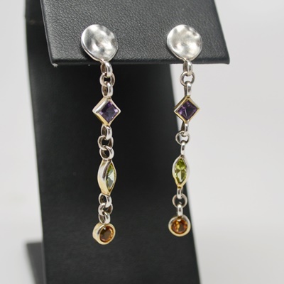 Thistle & Bee Sterling Silver Amethyst, Peridot and Citrine Pierced Earrings