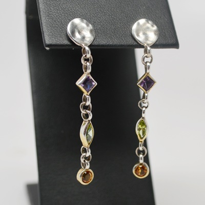 Thistle & Bee Sterling Silver Amethyst, Peridot and Citrine Pierced Earrings