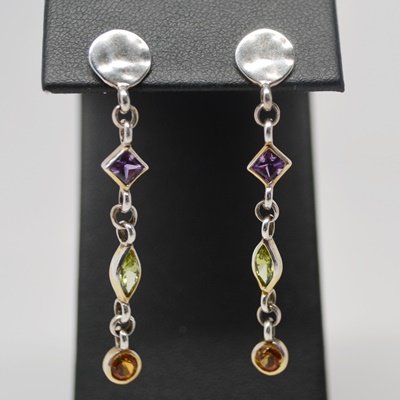 Thistle & Bee Sterling Silver Amethyst, Peridot and Citrine Pierced Earrings
