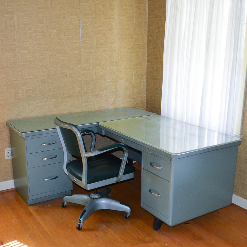 Vintage Steel Age Metal Desk and Chair