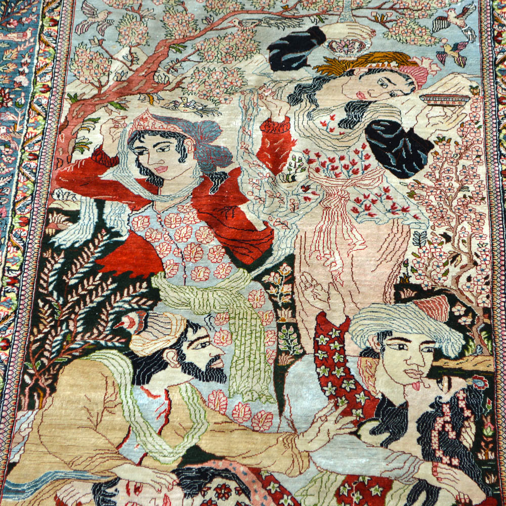 Signed Handwoven Chinese Pictorial Silk Area Rug