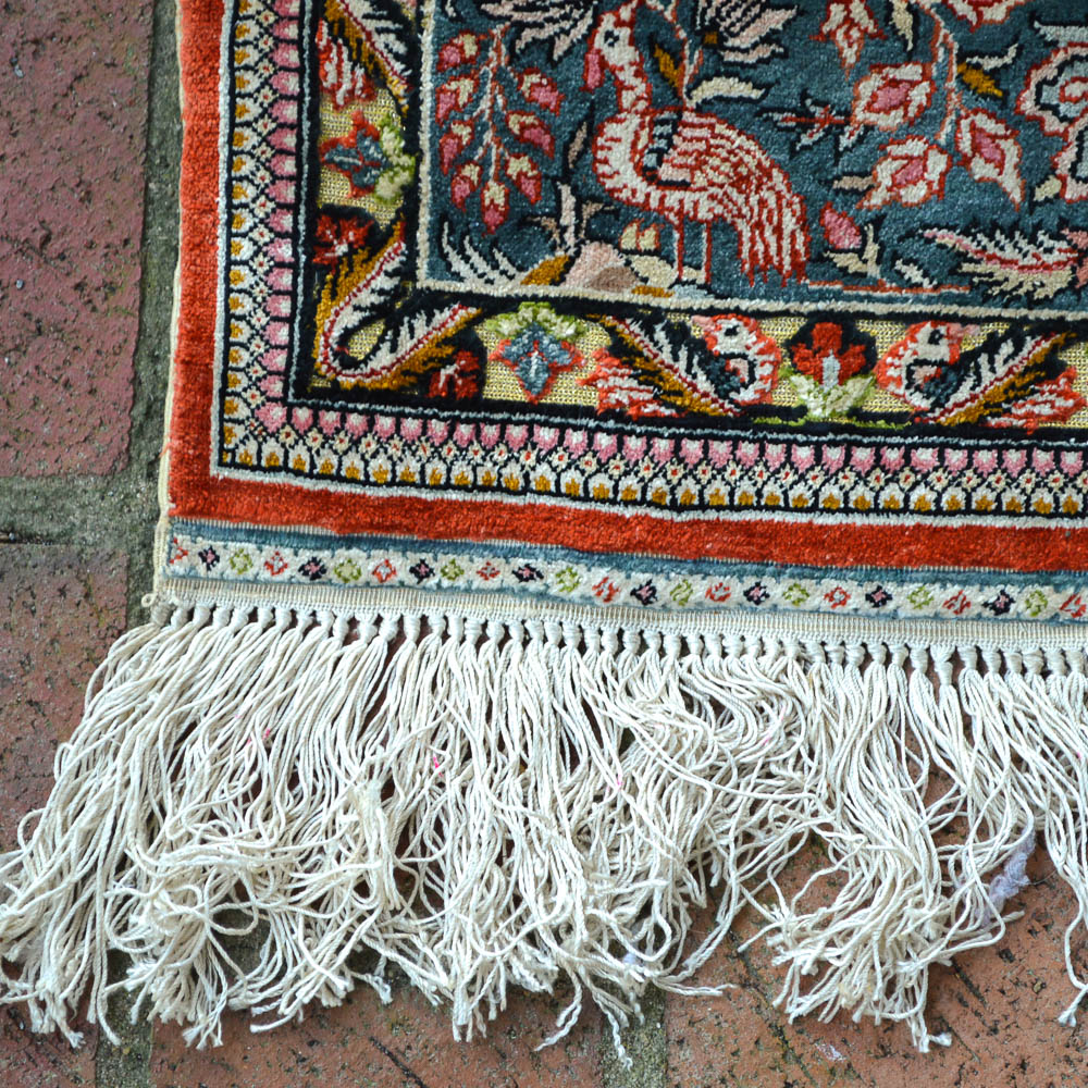 Signed Handwoven Chinese Pictorial Silk Area Rug