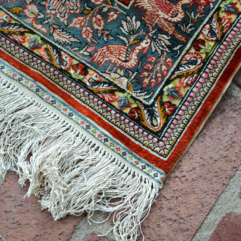 Signed Handwoven Chinese Pictorial Silk Area Rug