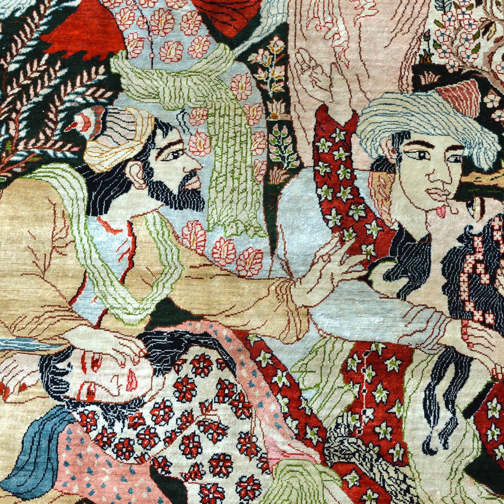 Signed Handwoven Chinese Pictorial Silk Area Rug