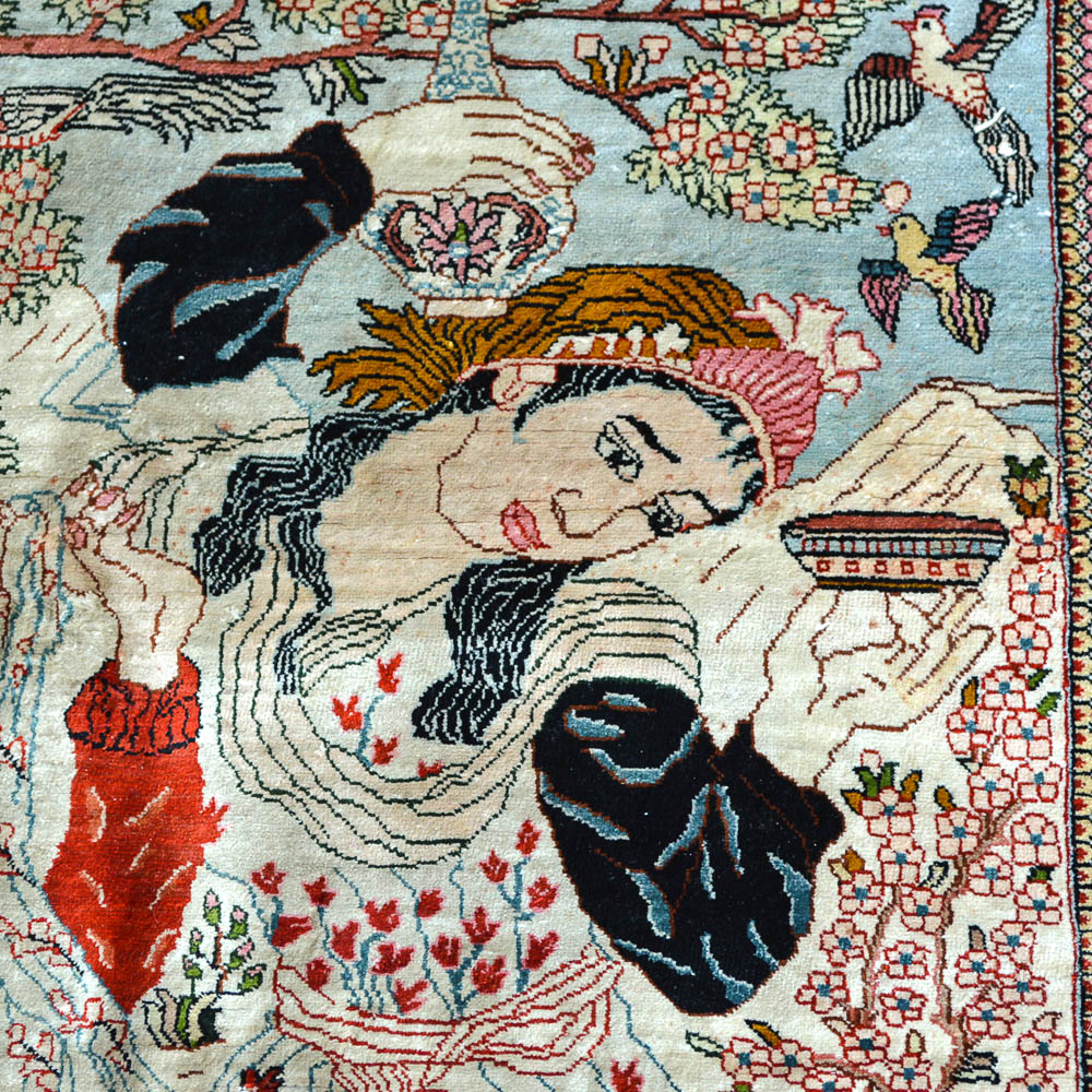 Signed Handwoven Chinese Pictorial Silk Area Rug