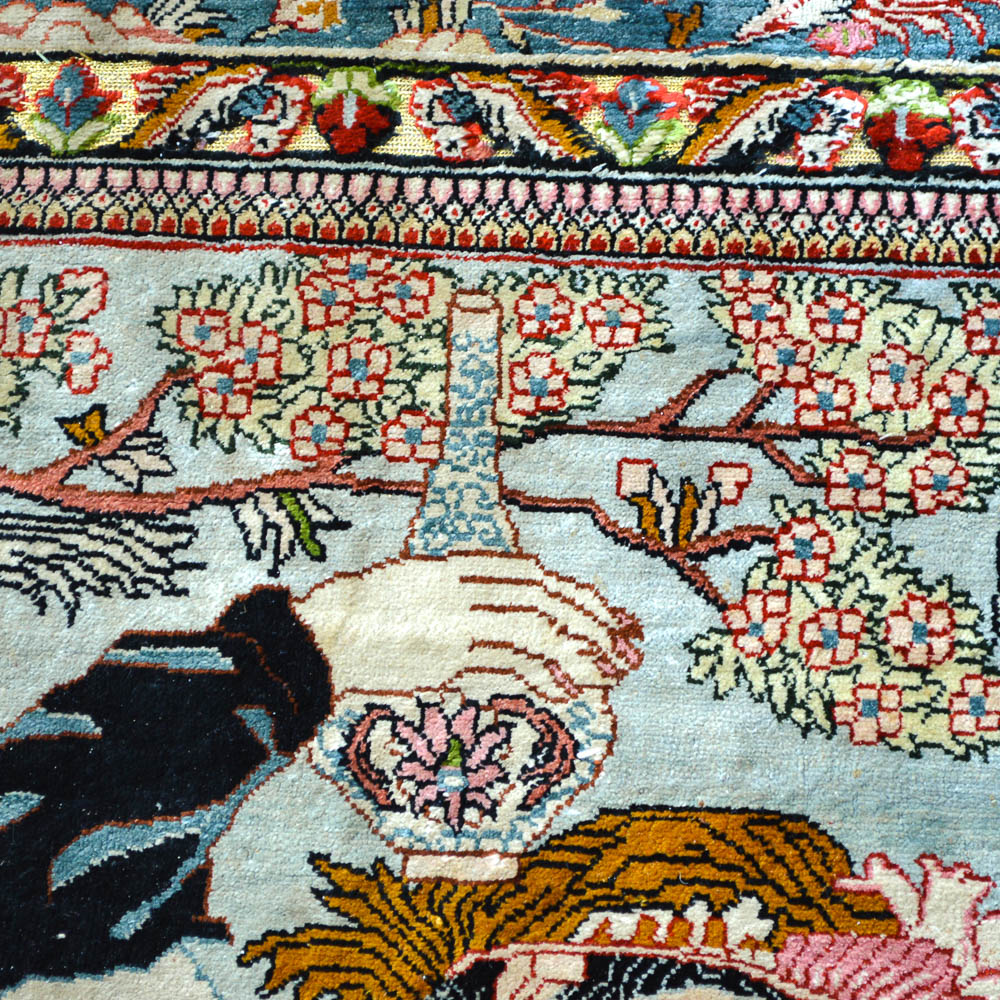 Signed Handwoven Chinese Pictorial Silk Area Rug