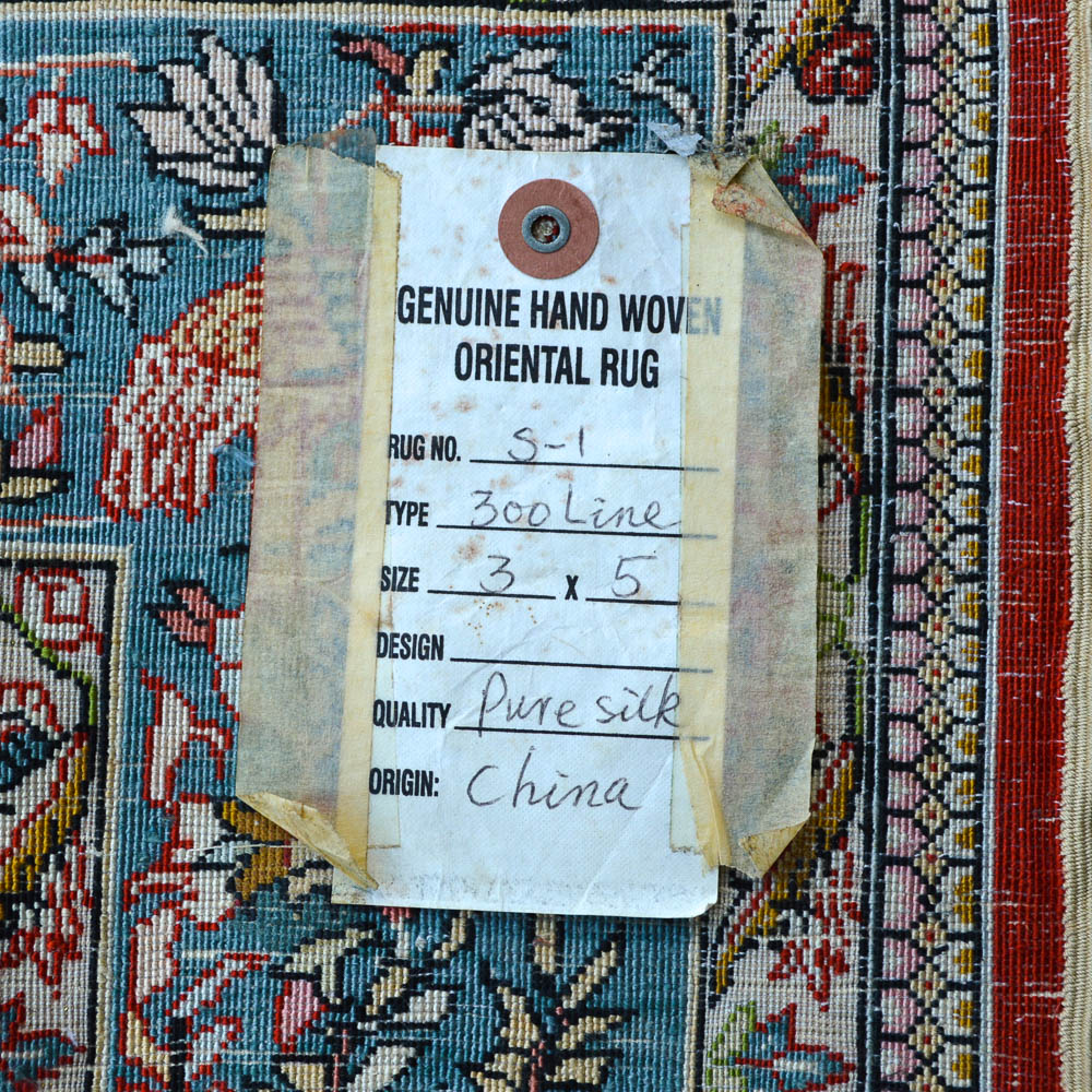 Signed Handwoven Chinese Pictorial Silk Area Rug