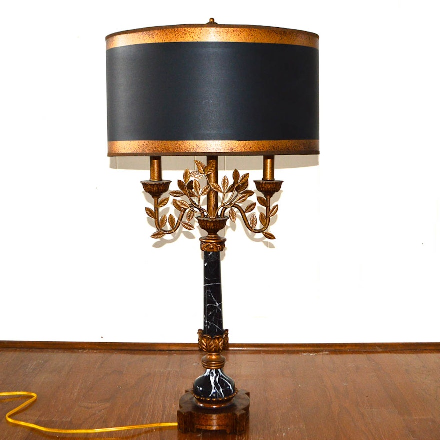 Ornate Marble and Bronze Tone Metal Lamp