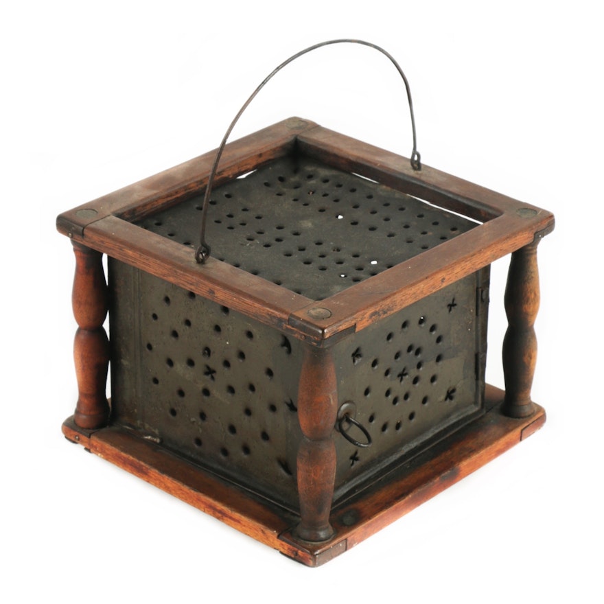 Antique Foot Warmer with Perforated Metal Insert