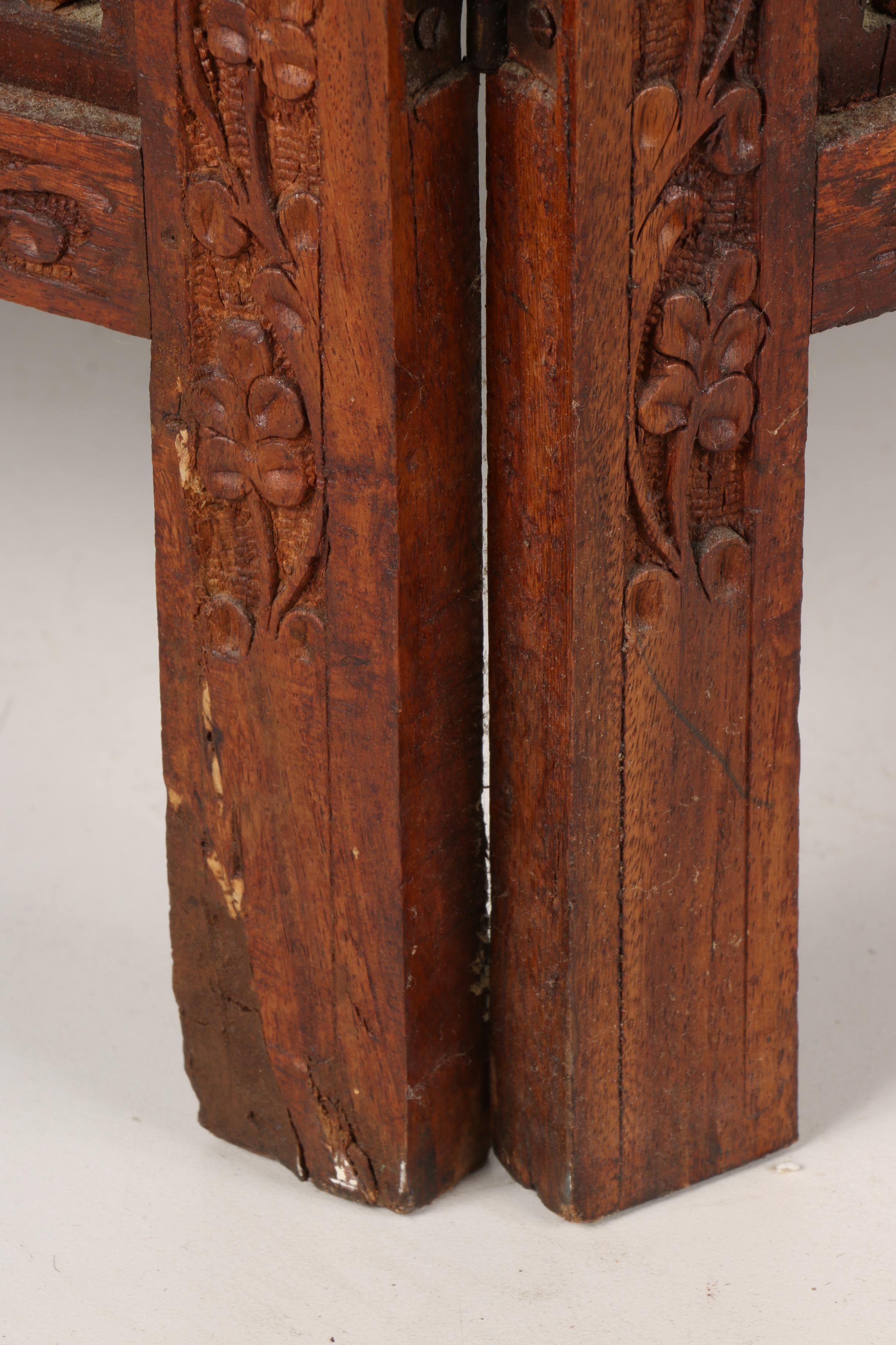 Teak Wood Folding Screen With Inlaid Bone Designs