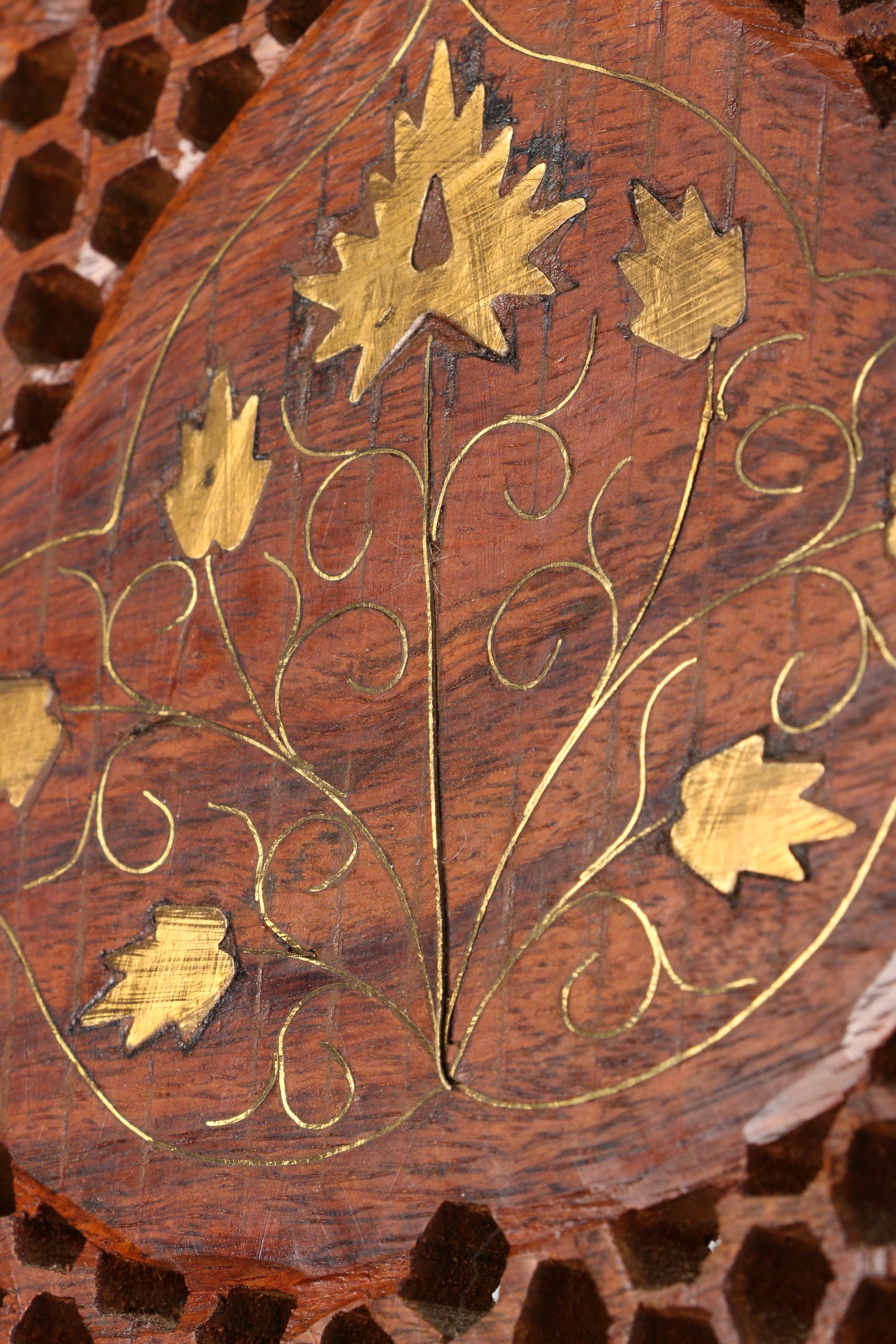 Teak Wood Folding Screen With Inlaid Bone Designs