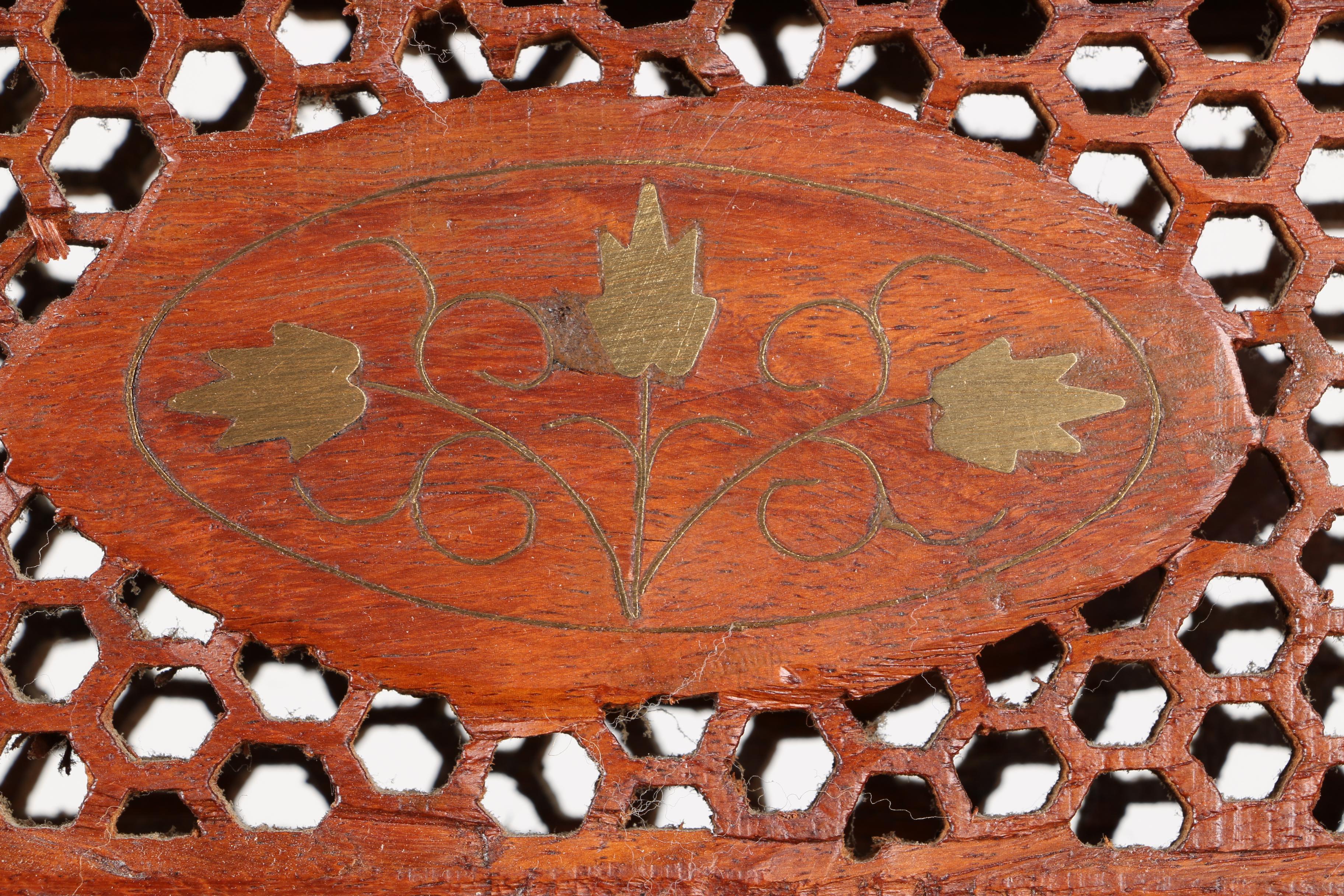 Teak Wood Folding Screen With Inlaid Bone Designs