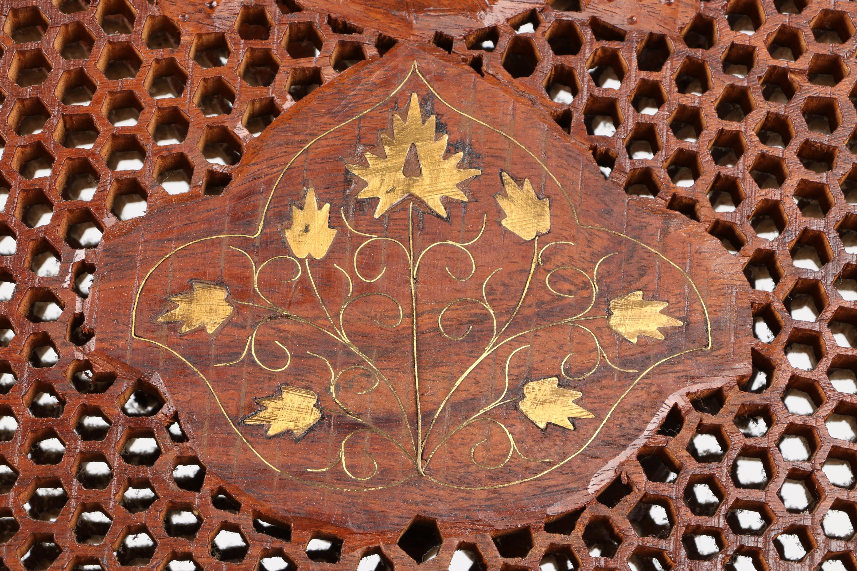 Teak Wood Folding Screen With Inlaid Bone Designs