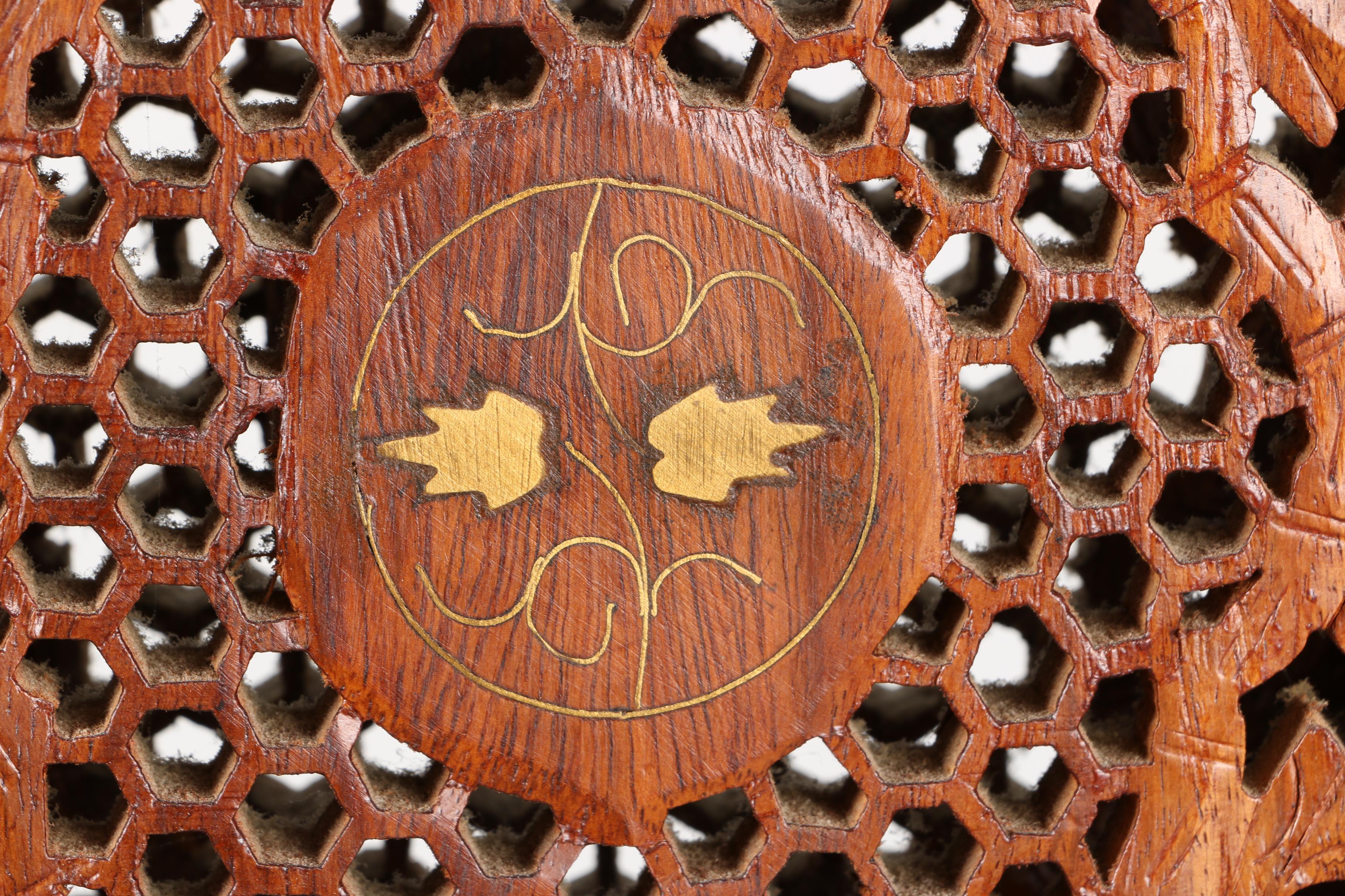 Teak Wood Folding Screen With Inlaid Bone Designs