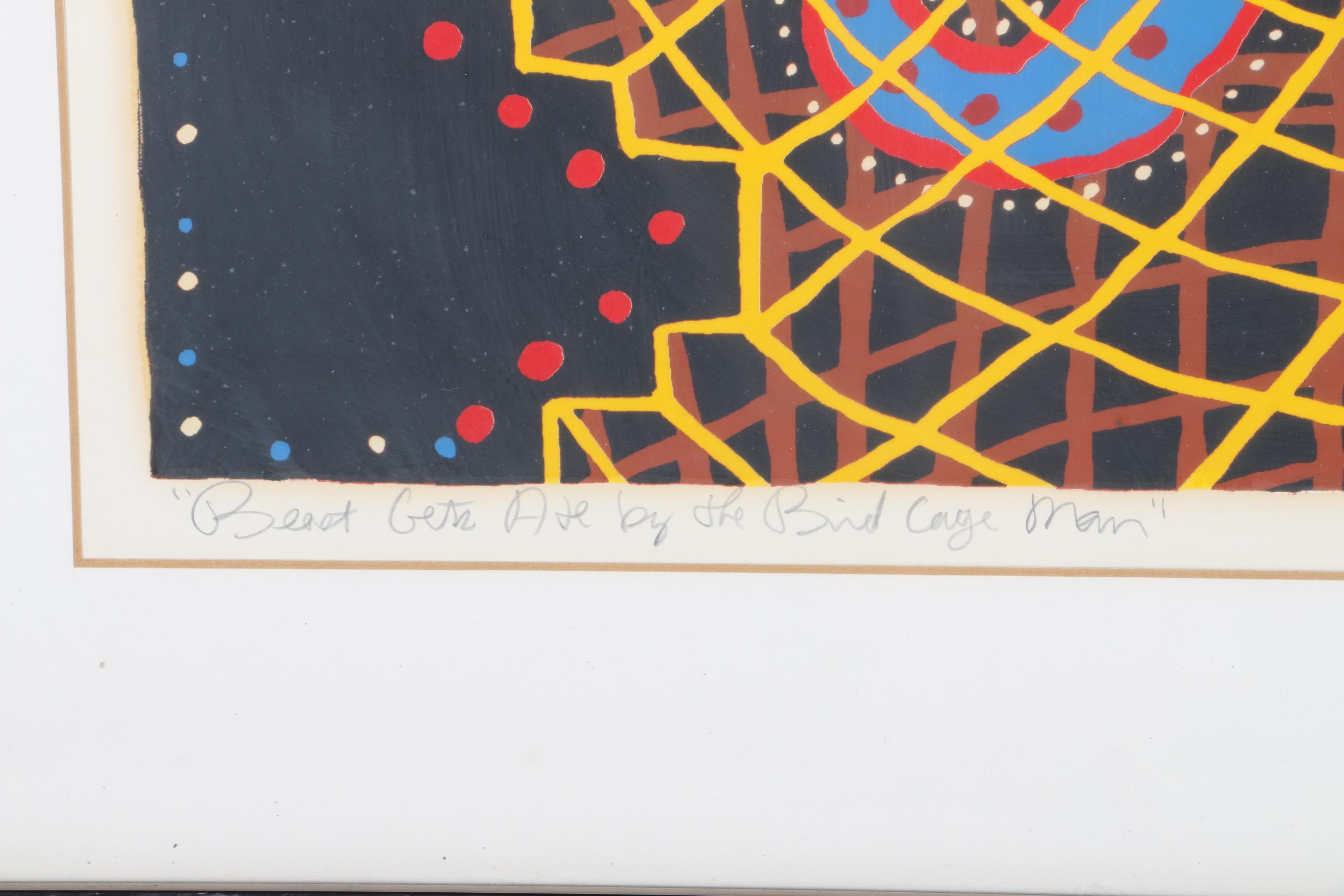 Mark Bulwinkle Limited Edition Serigraph "Beast Gets Ate by the Bird Cage Man"