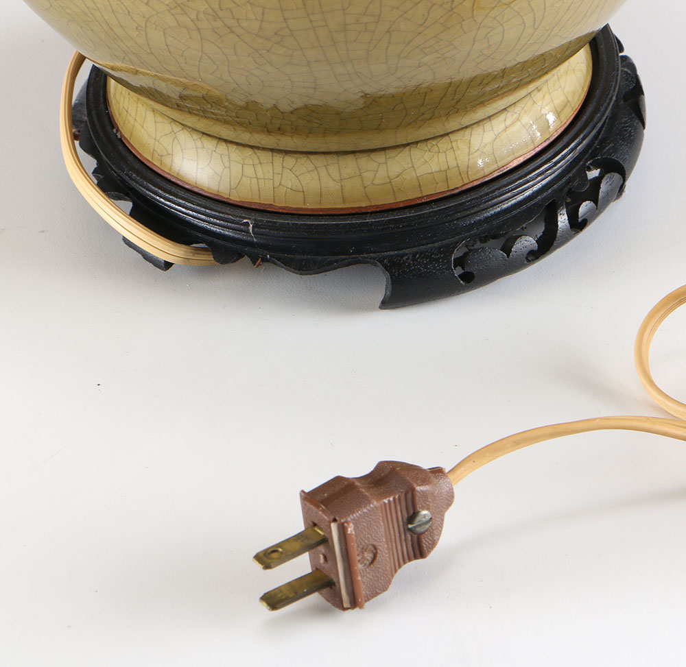 Pair Olive Green Ceramic Table Lamps