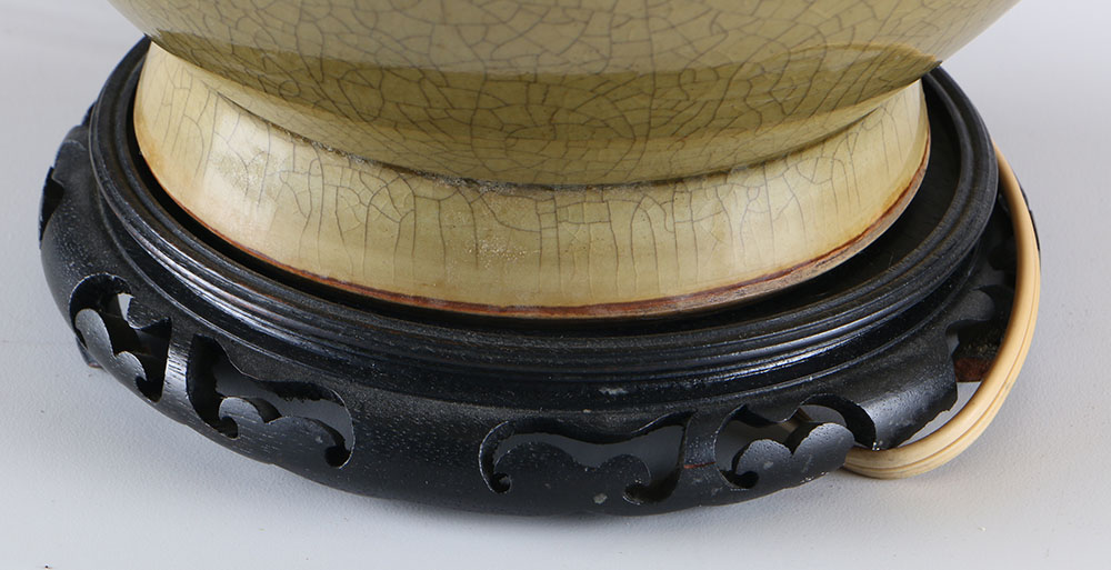 Pair Olive Green Ceramic Table Lamps