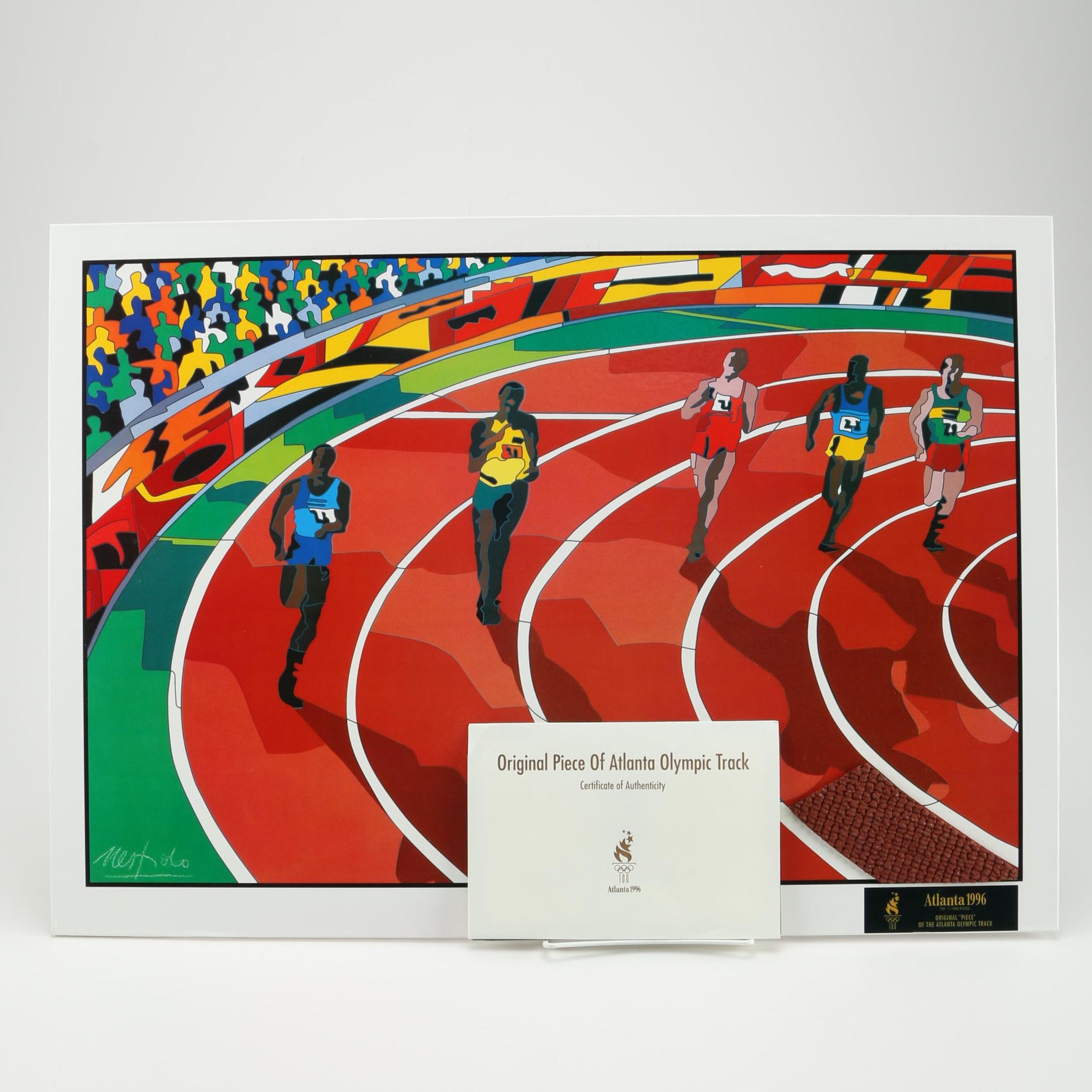 Ugo Nespolo Offset Lithograph with Original Piece of Atlanta Olympics Track